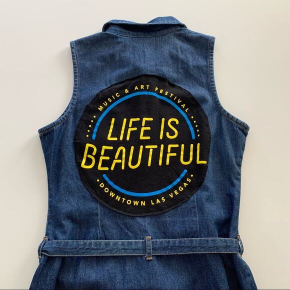 Via Penny Lane Reworked Apparel Life Is Beautiful Music Festival LV Denim Dress - Picture 6 of 7